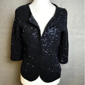 Iisli Knitted Black Navy Blue Sequin Cardigan Evening Jacket Size 10 NWOT